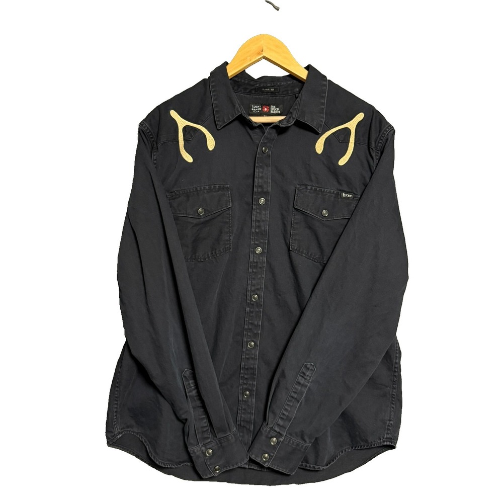Lucky Brand x Lot Stock & Barrel Western Denim Shirt XL Black Embroidered Boho